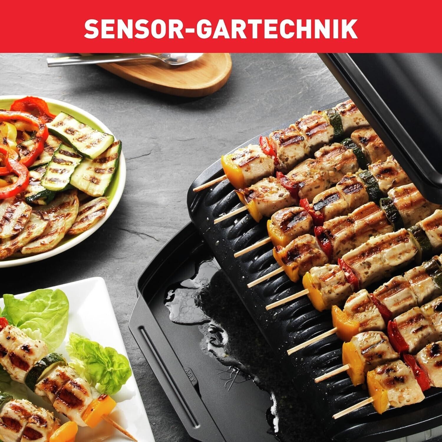 Tefal OptiGrill GC7058 Kontaktgrill 2000W 6 Programme, Garstufenanzeige, Schwarz