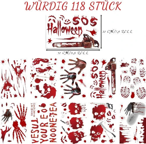 Halloween Fensterbilder 118 Stück Blut Aufkleber Deko Sticker Horror Party