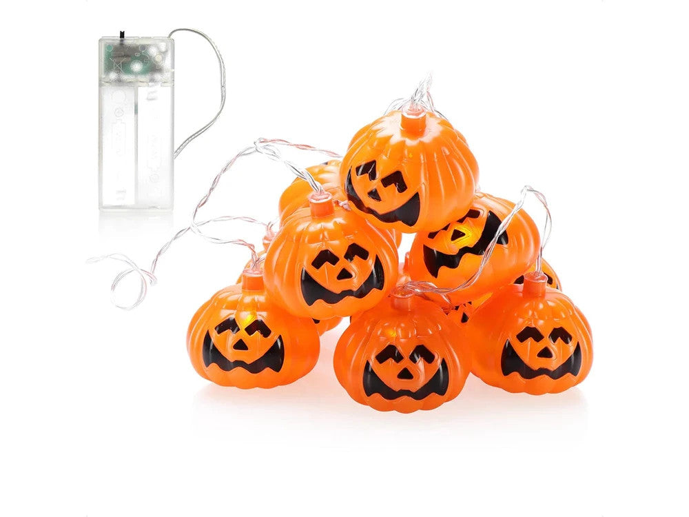 Halloween Kürbis Lichterkette 🎃 10 LED Lampen 200cm Batterie Deko Orange 👻