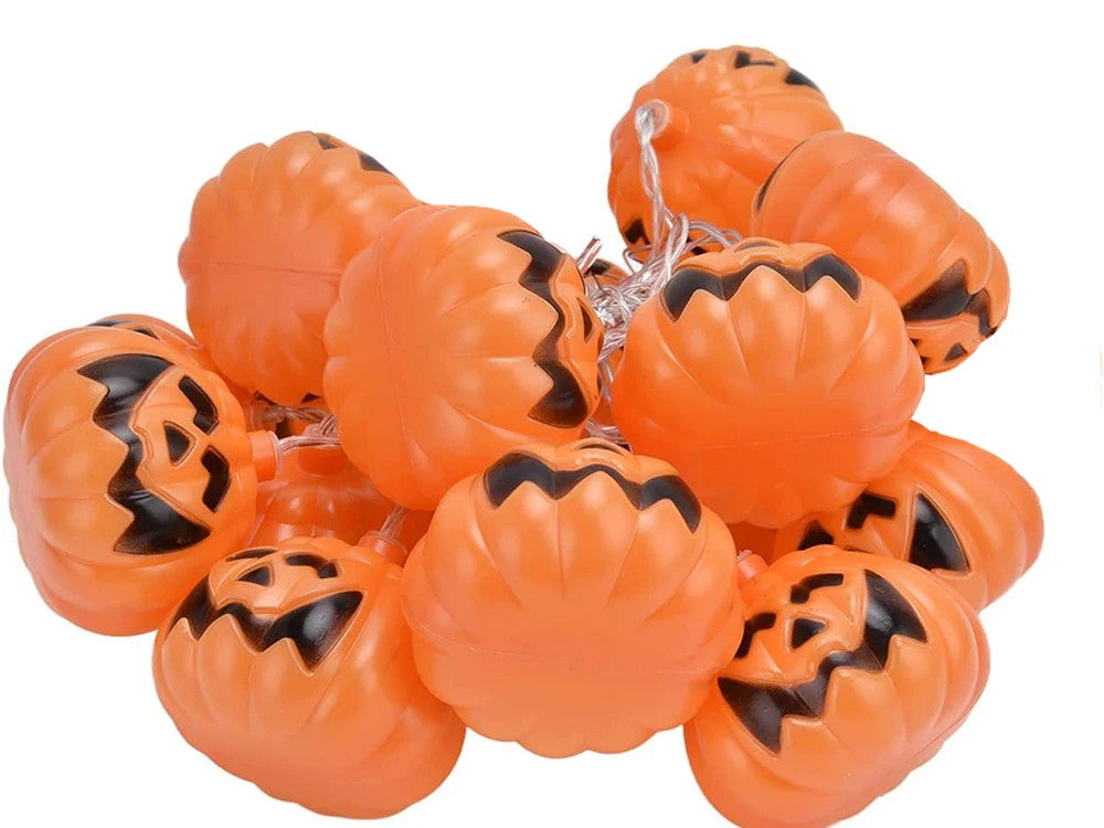 Halloween Kürbis Lichterkette 🎃 10 LED Lampen 200cm Batterie Deko Orange 👻