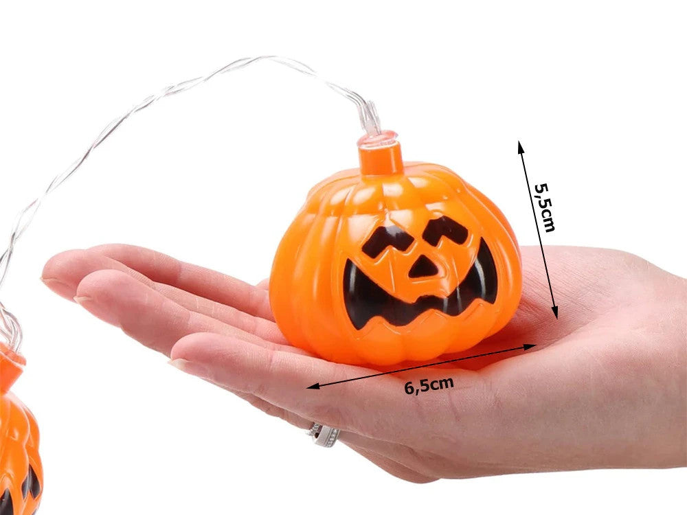 Halloween Kürbis Lichterkette 🎃 10 LED Lampen 200cm Batterie Deko Orange 👻