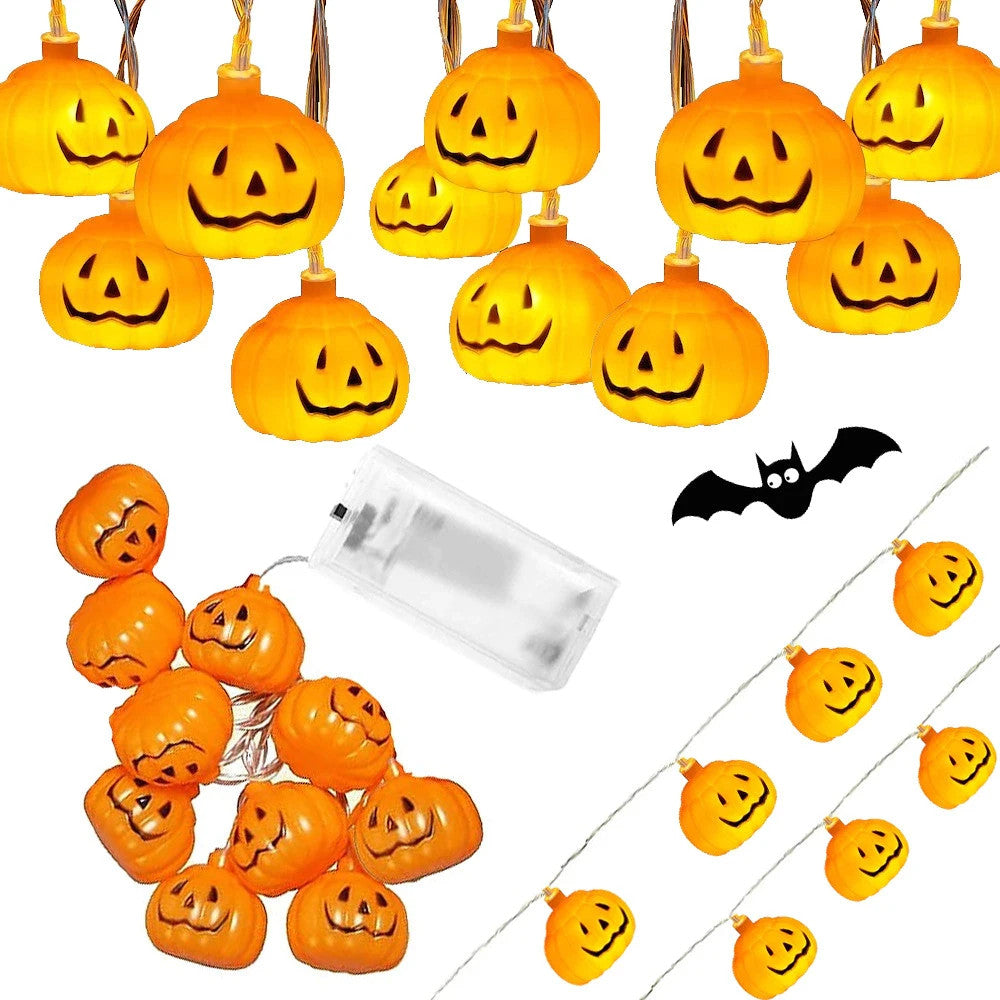 Halloween LED Kürbis Lichterkette 🎃 200cm 10 Lampen Batterie Orange 👻