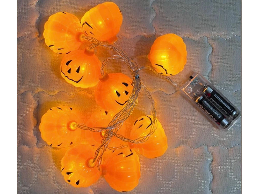 Halloween LED Kürbis Lichterkette 🎃 200cm 10 Lampen Batterie Orange 👻