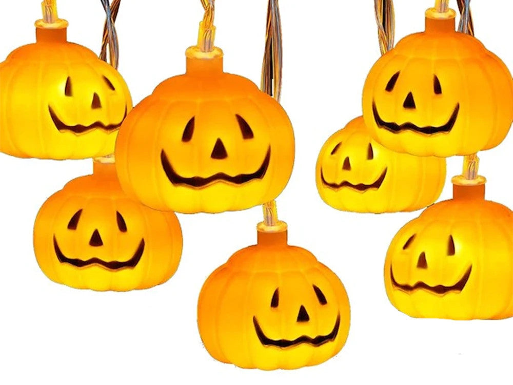 Halloween LED Kürbis Lichterkette 🎃 200cm 10 Lampen Batterie Orange 👻