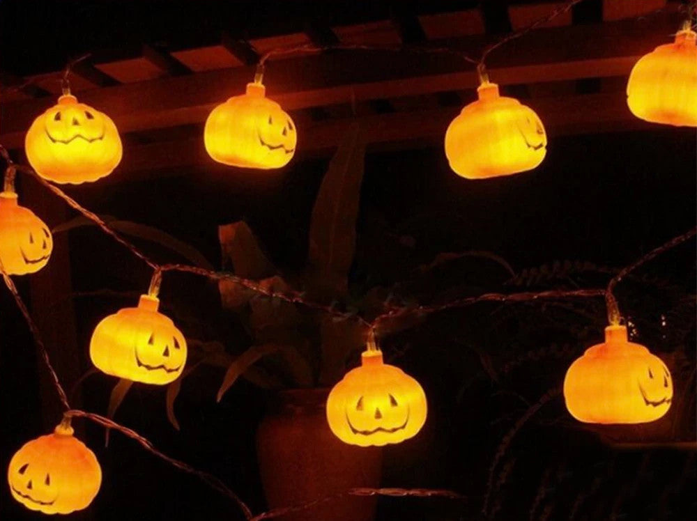 Halloween LED Kürbis Lichterkette 🎃 200cm 10 Lampen Batterie Orange 👻