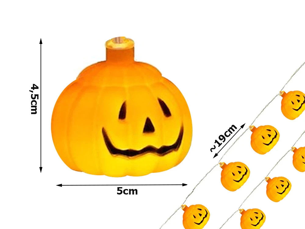 Halloween LED Kürbis Lichterkette 🎃 200cm 10 Lampen Batterie Orange 👻