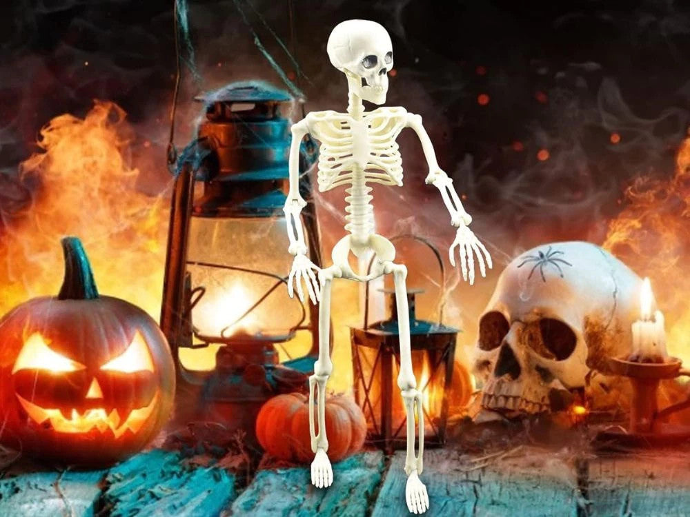 Halloween Deko 👻 Hängendes Menschliches Skelett 40cm Weiß Kunststoff 🎭