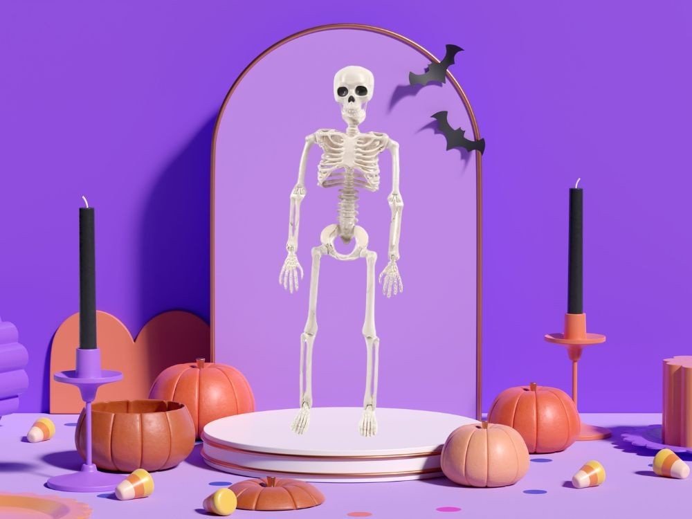 Halloween Deko 👻 Hängendes Menschliches Skelett 40cm Weiß Kunststoff 🎭