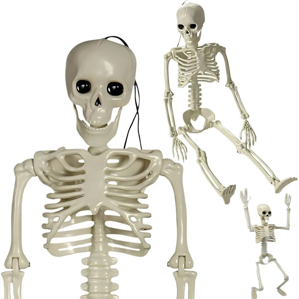 Halloween Deko 👻 Hängendes Menschliches Skelett 40cm Weiß Kunststoff 🎭