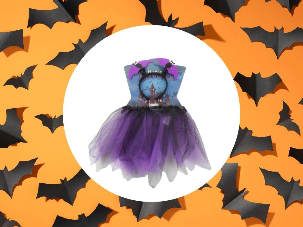 Halloween Kostüm Mädchen 🎃 Fledermaus Rock mit Stirnband Schwarz Lila 👻