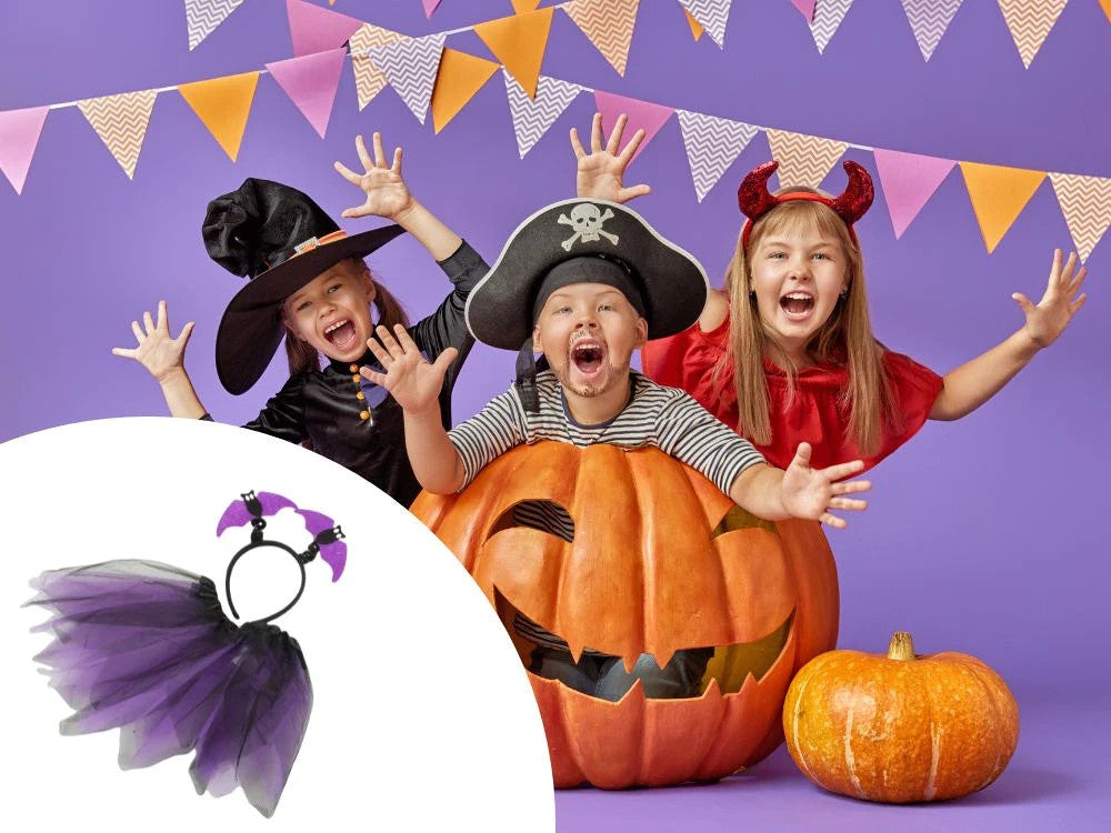 Halloween Kostüm Mädchen 🎃 Fledermaus Rock mit Stirnband Schwarz Lila 👻