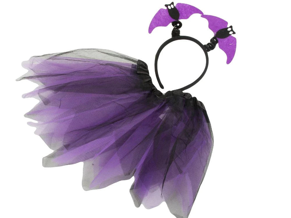 Halloween Kostüm Mädchen 🎃 Fledermaus Rock mit Stirnband Schwarz Lila 👻