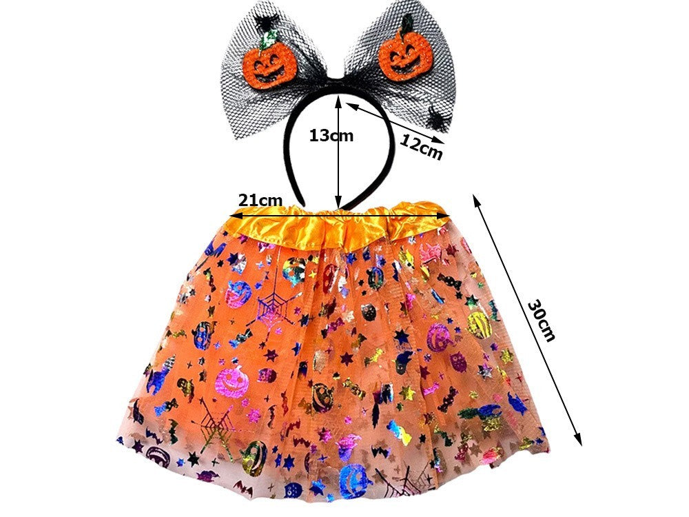 Halloween Kostüm Mädchen 🎃 Tutu Rock mit Kürbis Stirnband Schleife Glitzer 👻