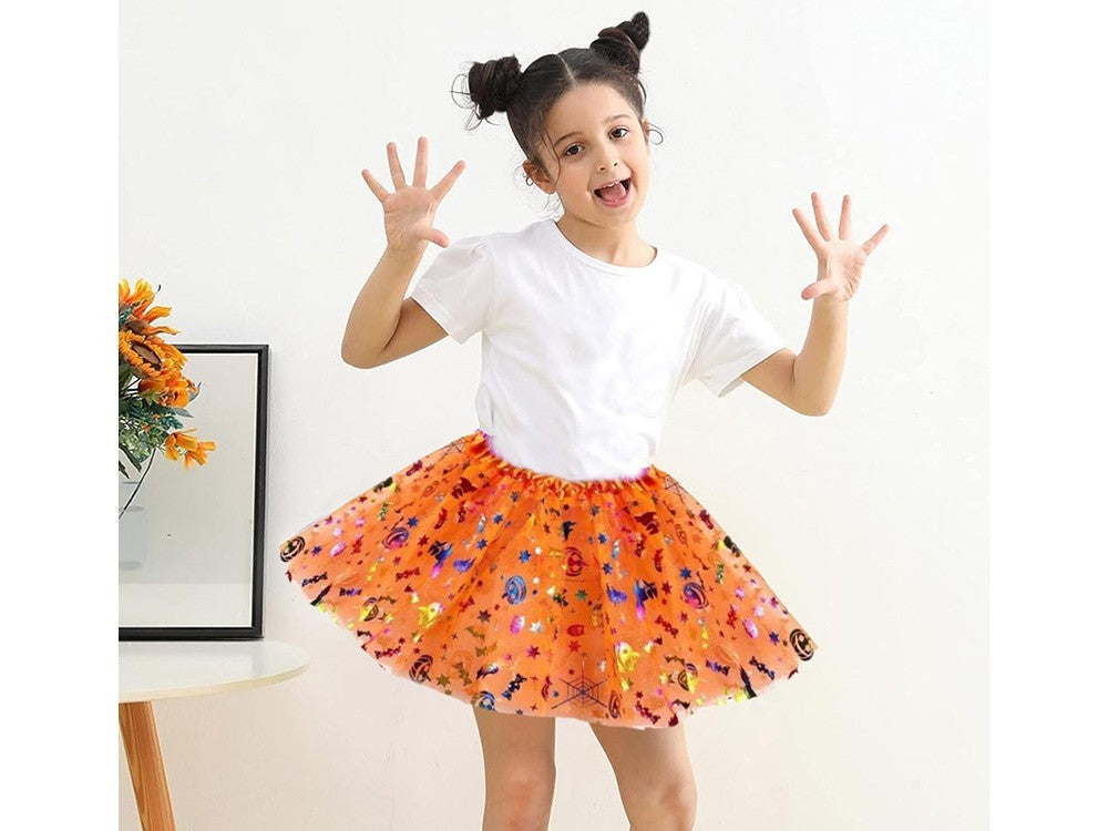 Halloween Kostüm Mädchen 🎃 Tutu Rock mit Kürbis Stirnband Schleife Glitzer 👻