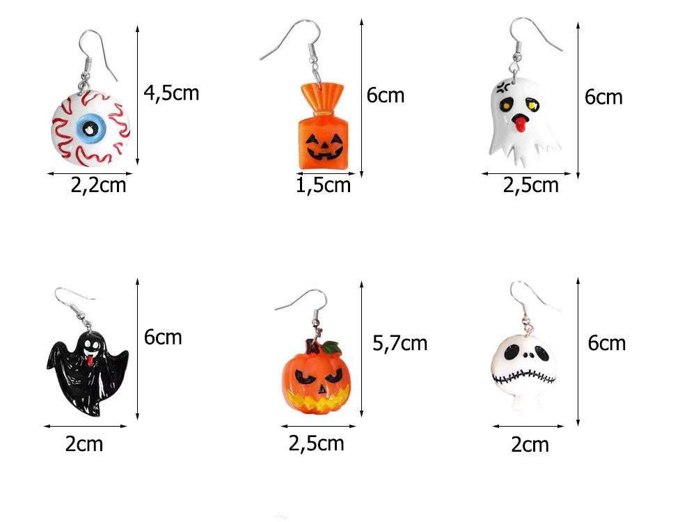 Halloween Ohrringe Geist Kürbis Skelett Bonbon Auge Party Schmuck,2er-Set-1 Paar