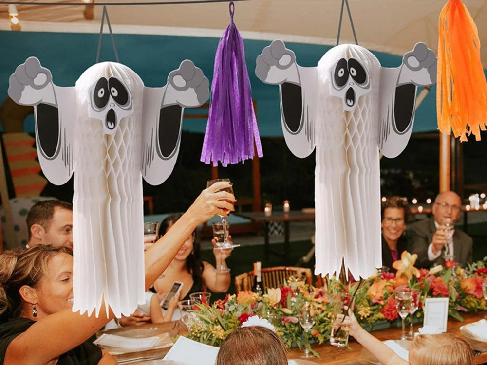 2 x Geister Papieranhänger Halloween 🎃 3D Geist Deko Anhänger Weiß 51cm 👻