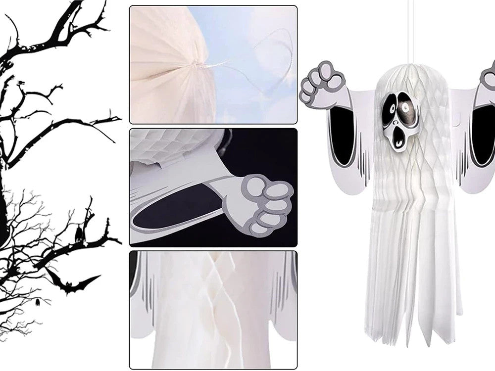 2 x Geister Papieranhänger Halloween 🎃 3D Geist Deko Anhänger Weiß 51cm 👻