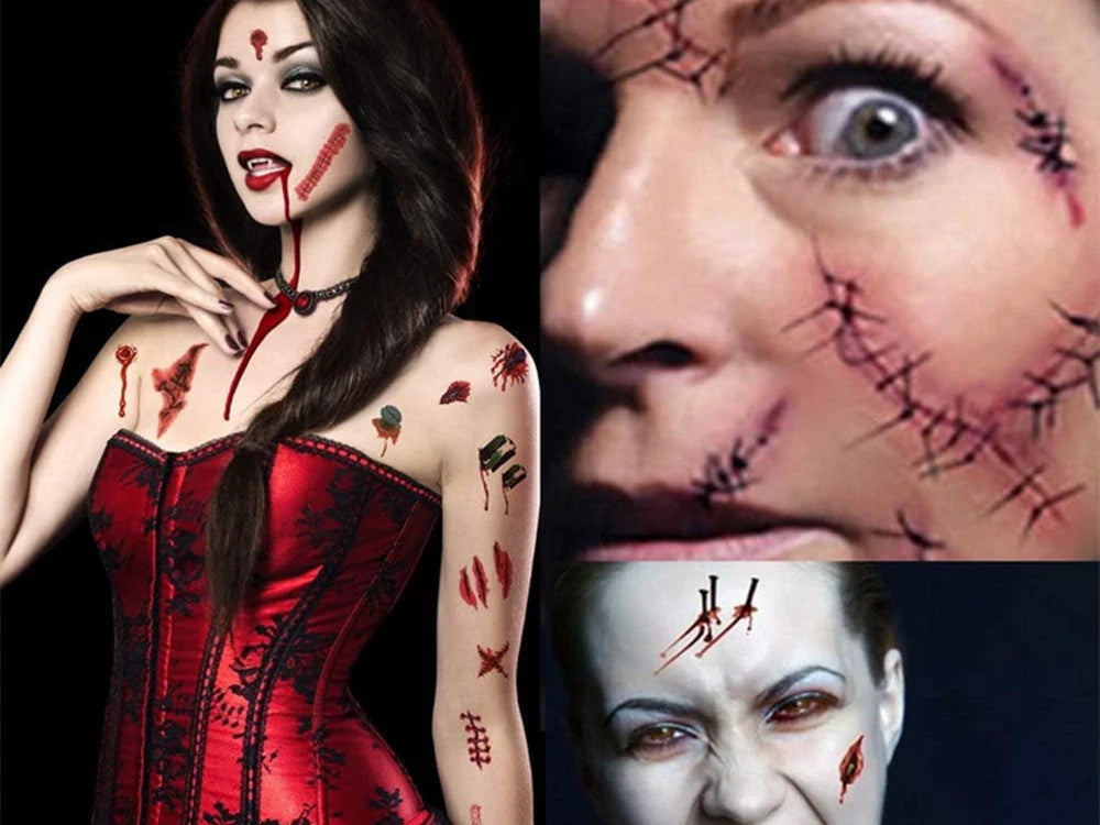3 x Halloween Tattoos Blut Realistisch Waschbar Temporär Hautaufkleber 🎃💉