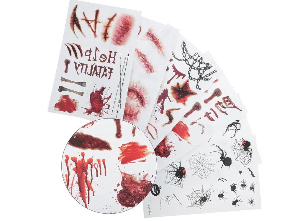 3 x Halloween Tattoos Blut Realistisch Waschbar Temporär Hautaufkleber 🎃💉