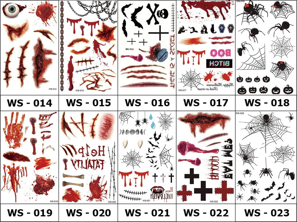 3 x Halloween Tattoos Blut Realistisch Waschbar Temporär Hautaufkleber 🎃💉