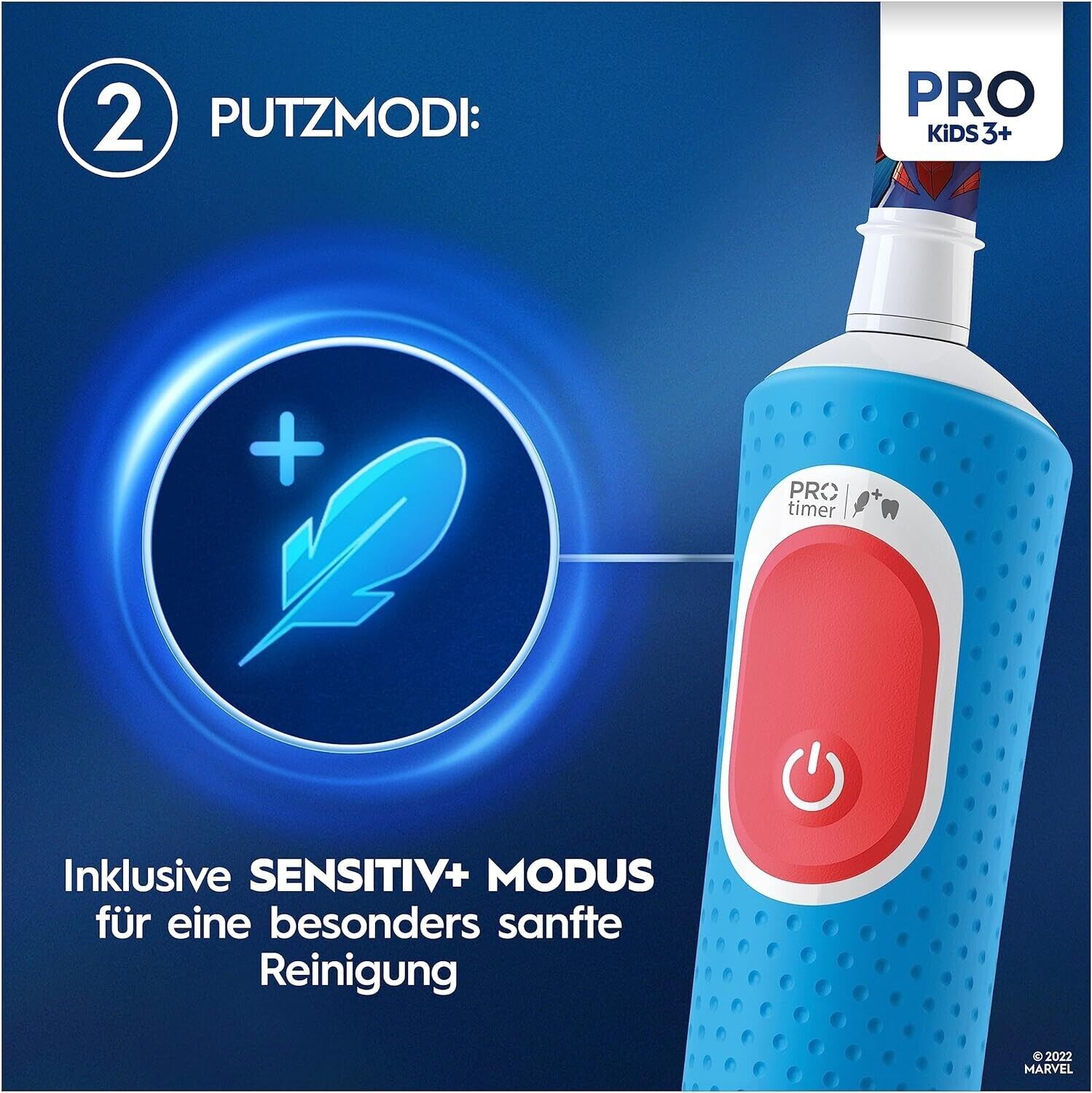 Oral-B Pro Kids Spiderman Elektrische Zahnbürste für Kinder ab 3 Jahren mit Sensitiv+ Modus & extra weichen Borsten