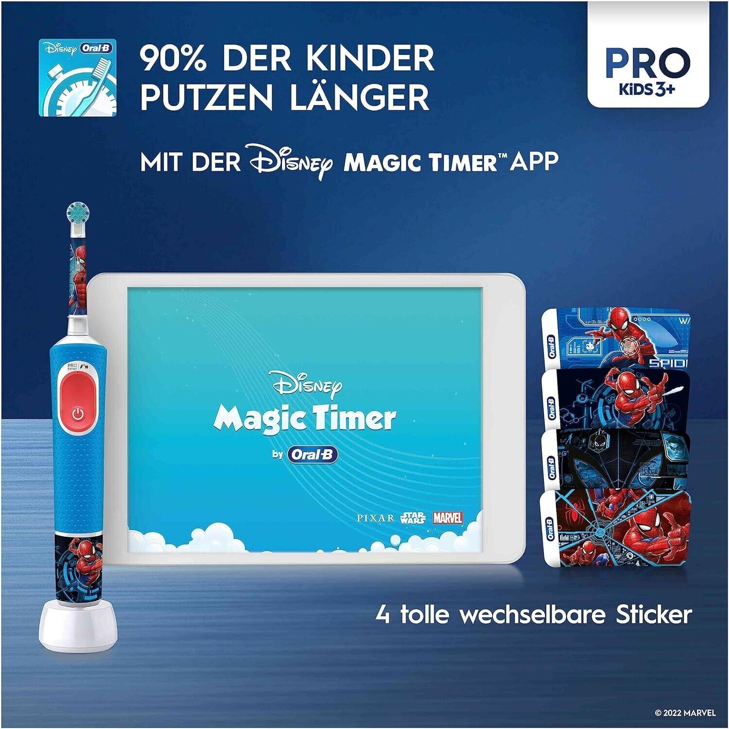 Oral-B Pro Kids Spiderman Elektrische Zahnbürste für Kinder ab 3 Jahren mit Sensitiv+ Modus & extra weichen Borsten