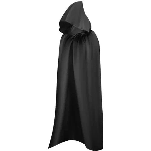 Langer Umhang mit Kapuze Schwarz 172x120 cm Halloween Kostüm Unisex