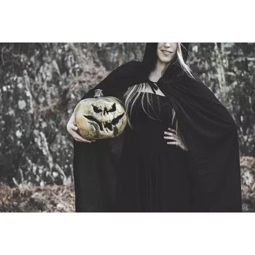 Langer Umhang mit Kapuze Schwarz 172x120 cm Halloween Kostüm Unisex