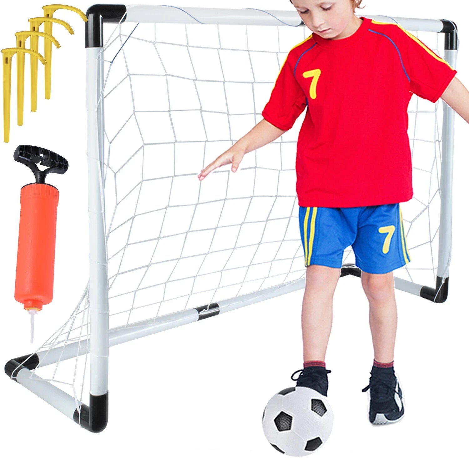 Kinder Fußball Spielset mit Tor 120x80 cm, Netz, Ball & Pumpe – Outdoor Trainingsset für Garten & Freizeit