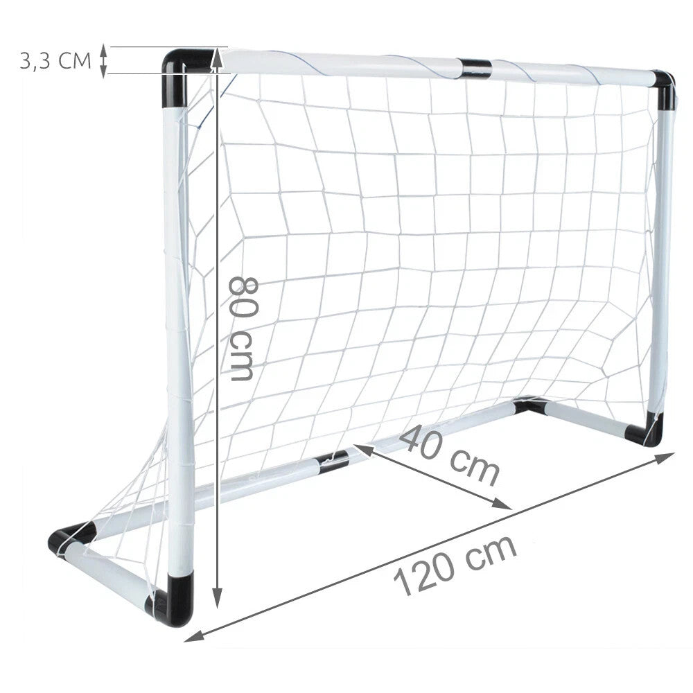 Kinder Fußball Spielset mit Tor 120x80 cm, Netz, Ball & Pumpe – Outdoor Trainingsset für Garten & Freizeit