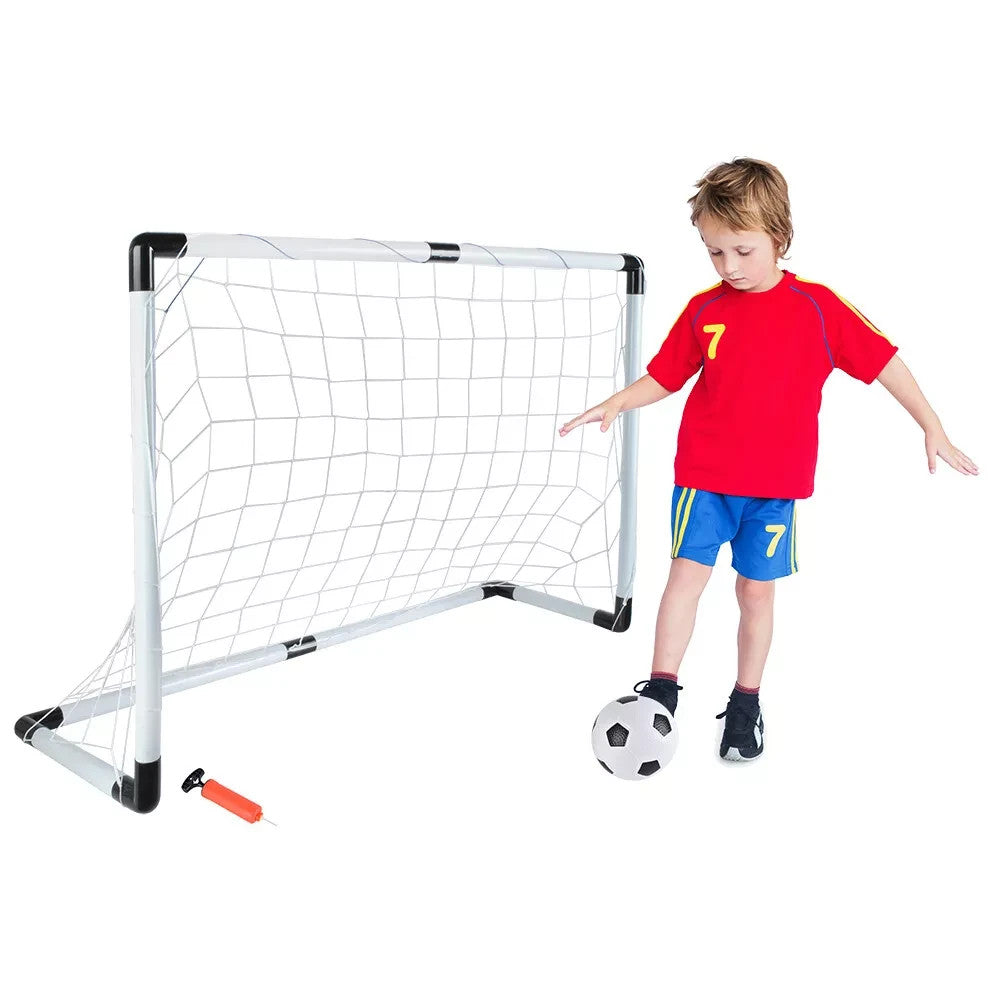 Kinder Fußball Spielset mit Tor 120x80 cm, Netz, Ball & Pumpe – Outdoor Trainingsset für Garten & Freizeit