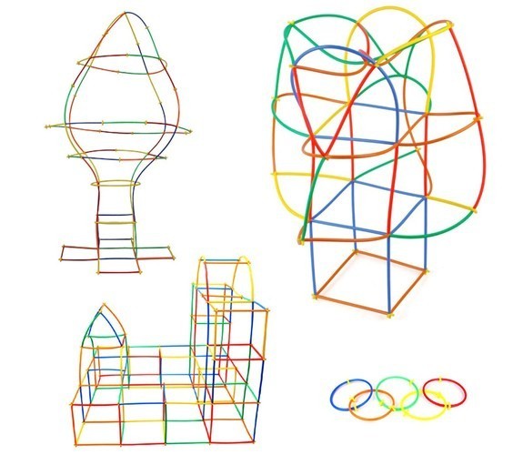 Konstruktionsspielzeug 408-tlg – Strohhalm Baukasten mit Verbindern | Kreatives Steckspiel für Kinder ab 3 Jahren