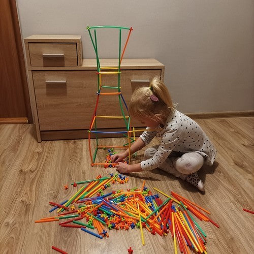 Konstruktionsspielzeug 408-tlg – Strohhalm Baukasten mit Verbindern | Kreatives Steckspiel für Kinder ab 3 Jahren