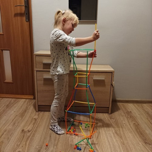 Konstruktionsspielzeug 408-tlg – Strohhalm Baukasten mit Verbindern | Kreatives Steckspiel für Kinder ab 3 Jahren