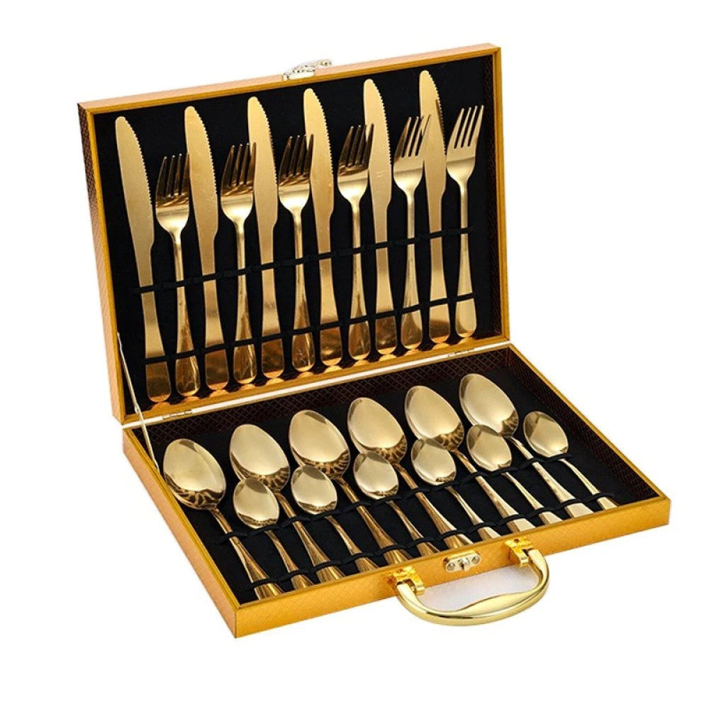 24-tlg Besteckset Gold–Edelstahl Essbesteck für 6 Personen, Spülmaschinenfe