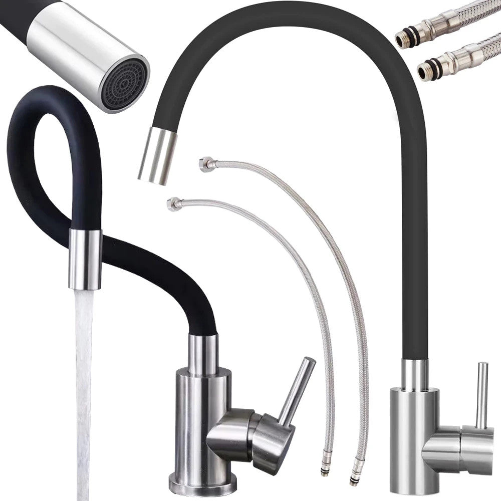Flexible Küchenarmatur Edelstahl 304, 360° schwenkbar, Flexibler Auslauf