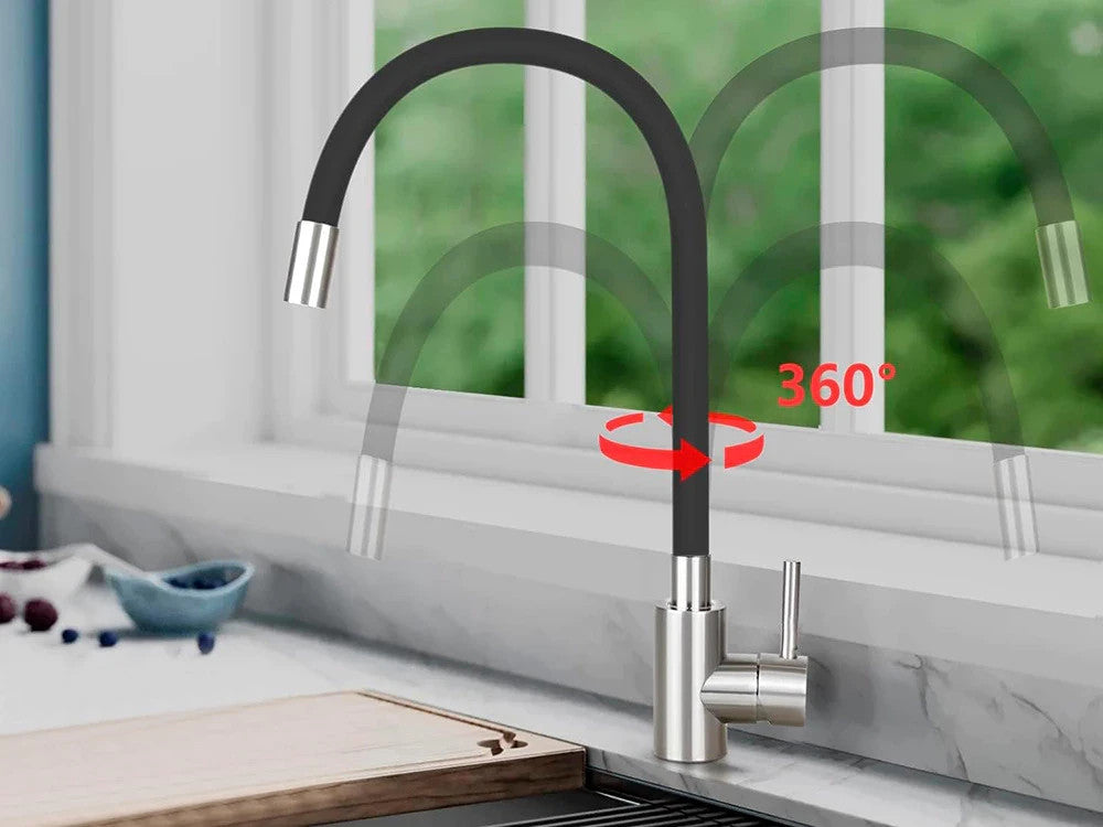 Flexible Küchenarmatur Edelstahl 304, 360° schwenkbar, Flexibler Auslauf