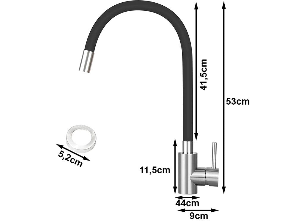 Flexible Küchenarmatur Edelstahl 304, 360° schwenkbar, Flexibler Auslauf
