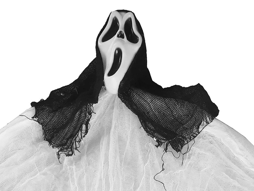 Halloween Hängedekoration 90 cm–Gruseliges Gespenst mit Maske &flatterndem Stoff