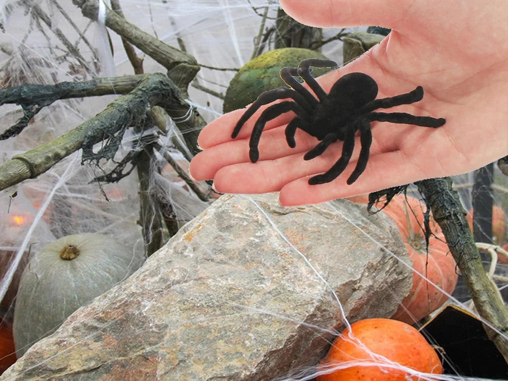 Halloween Spinnen Set 4 Stück Gruselige Schwarze Deko Spinne 11cm