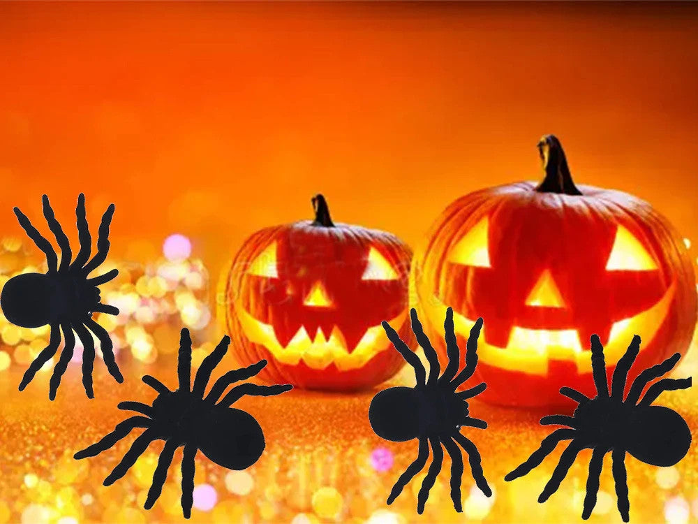 Halloween Spinnen Deko Set 4 Stück – Realistische Schwarze Gruselspinnen 11 cm