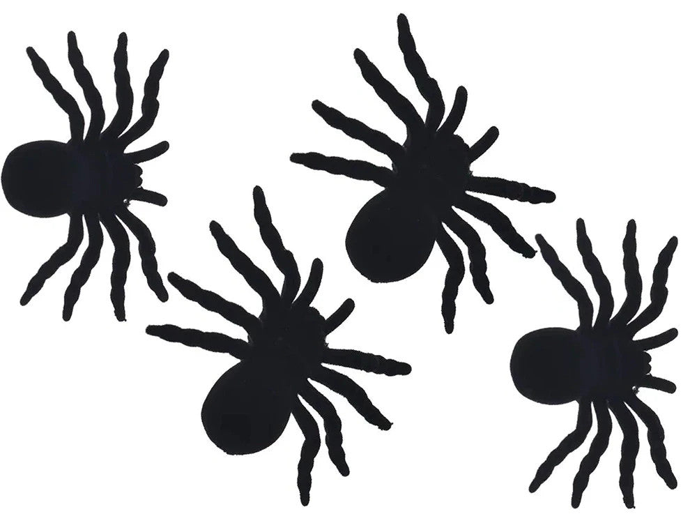 Halloween Spinnen Deko Set 4 Stück – Realistische Schwarze Gruselspinnen 11 cm