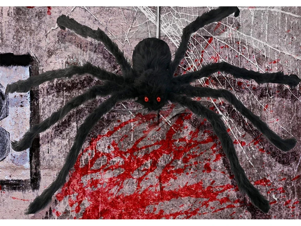 Halloween Riesenspinne XXL – Realistische Tarantel Deko mit roten Augen, schwarz
