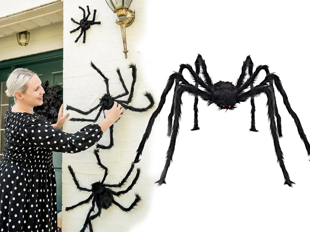 Halloween Riesenspinne XXL – Realistische Tarantel Deko mit roten Augen, schwarz