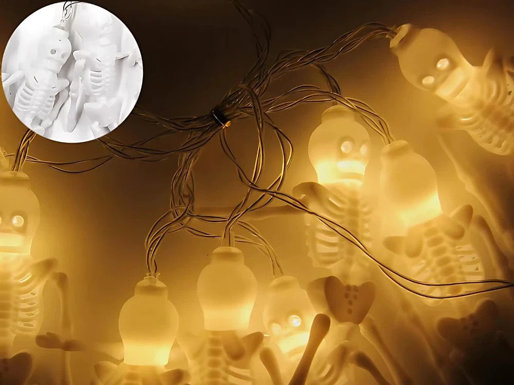 Halloween LED Lichterkette 2m 10 Skelette Girlande warmweiß Batterie