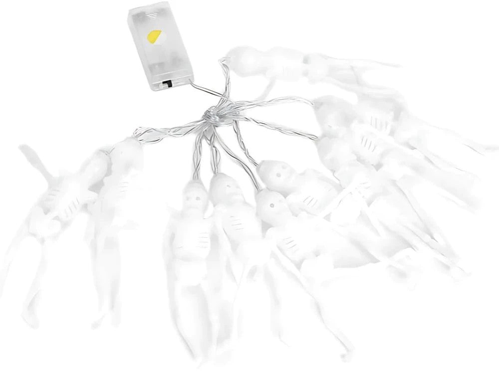 Halloween LED Lichterkette 2m 10 Skelette Girlande warmweiß Batterie