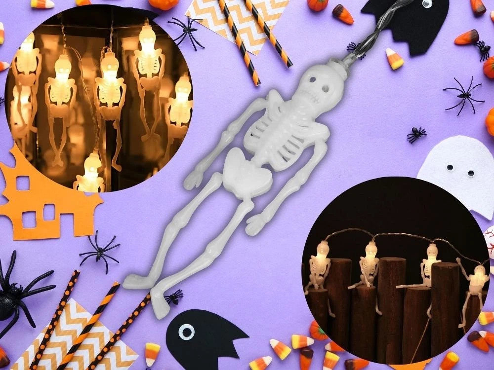 Halloween LED Lichterkette 2m 10 Skelette Girlande warmweiß Batterie