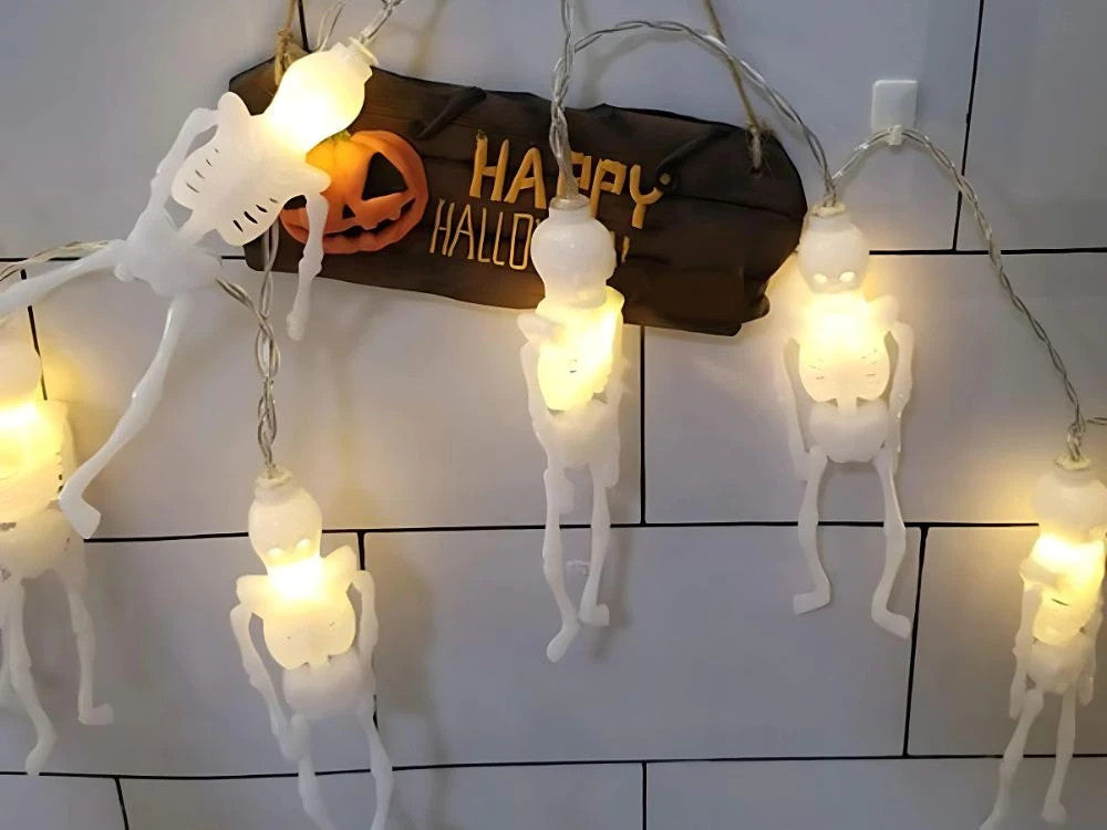 Halloween LED Lichterkette 2m 10 Skelette Girlande warmweiß Batterie