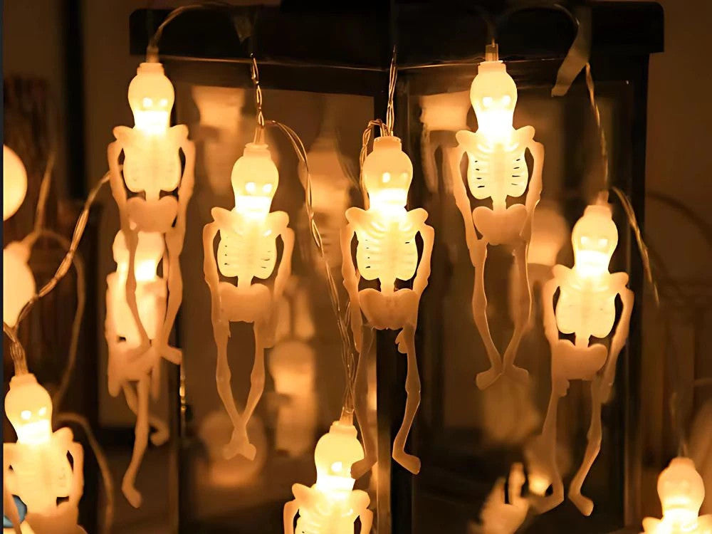 Halloween LED Lichterkette 2m 10 Skelette Girlande warmweiß Batterie