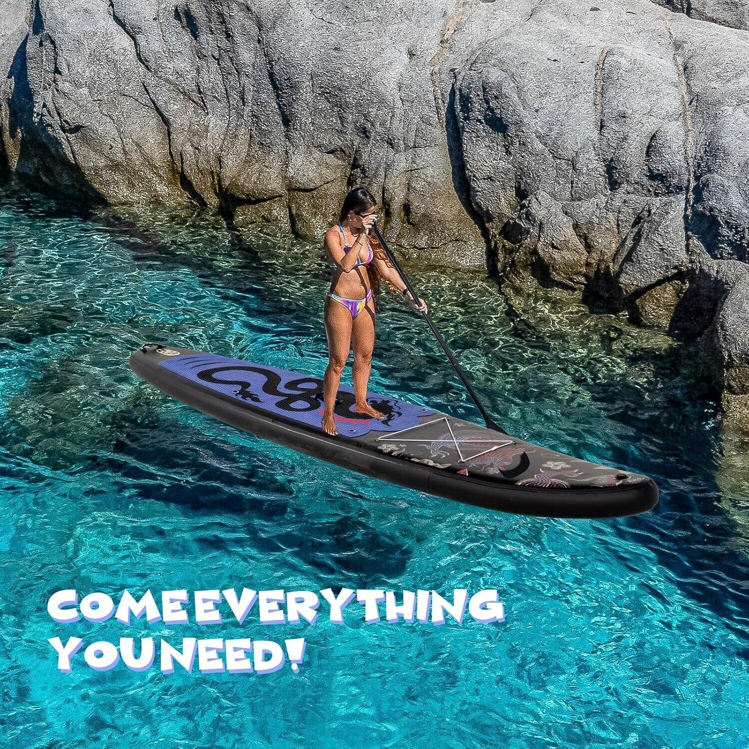 Aufblasbares Stand Up Paddle Board Set – 335 x 82 x 15 cm SUP mit Paddel, Handpumpe, Leine, Rucksack & Zubehör für Erwachsene